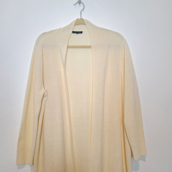 EILEEN FISHER Open Front Long Line Neutral Minimalist Cardigan - Picture 3 of 8